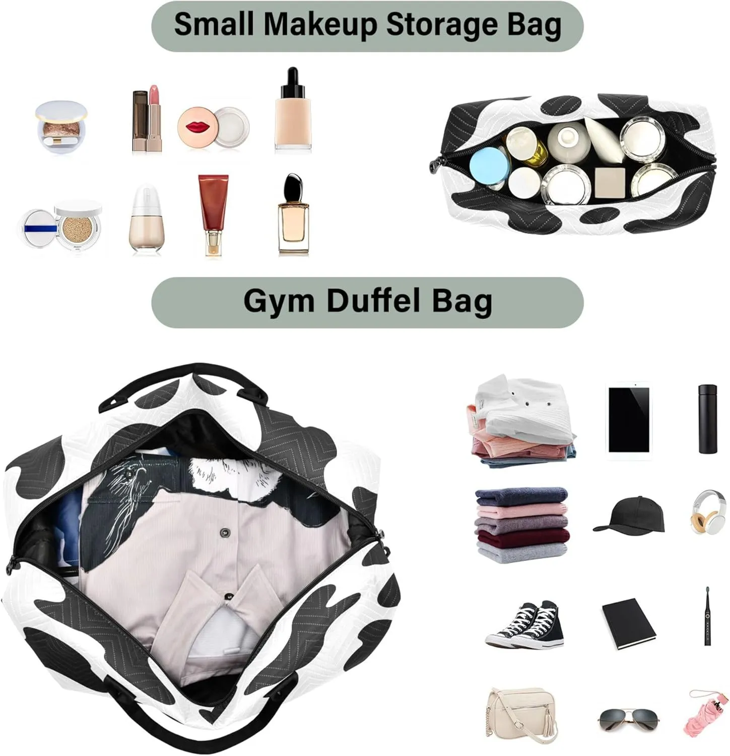 Exnundod Cow Print Cute Travel Duffel Bags for Women Creative Funny Sports Gym Bag Weekender Carry On Tote Overnight Luggage Duffle Bags