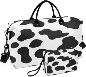 Exnundod Cow Print Cute Travel Duffel Bags for Women Creative Funny Sports Gym Bag Weekender Carry On Tote Overnight Luggage Duffle Bags
