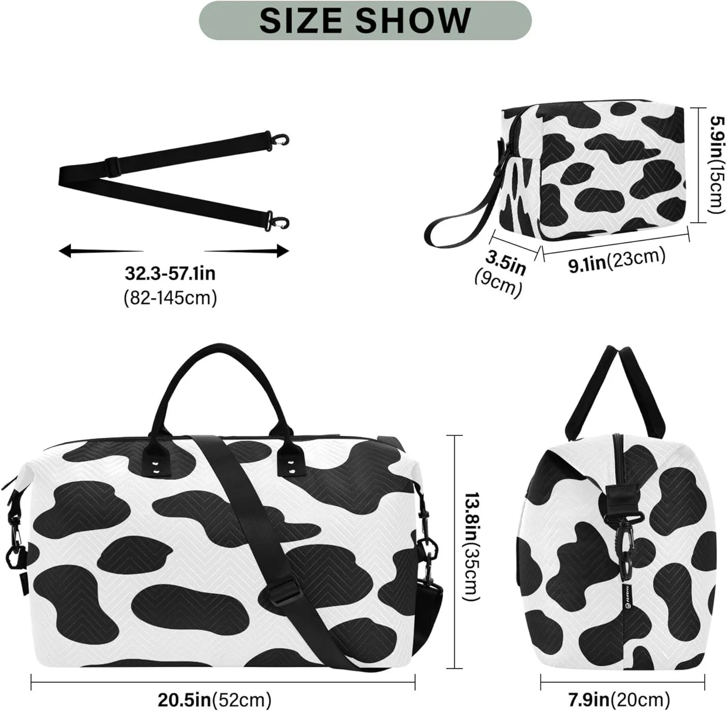 Exnundod Cow Print Cute Travel Duffel Bags for Women Creative Funny Sports Gym Bag Weekender Carry On Tote Overnight Luggage Duffle Bags