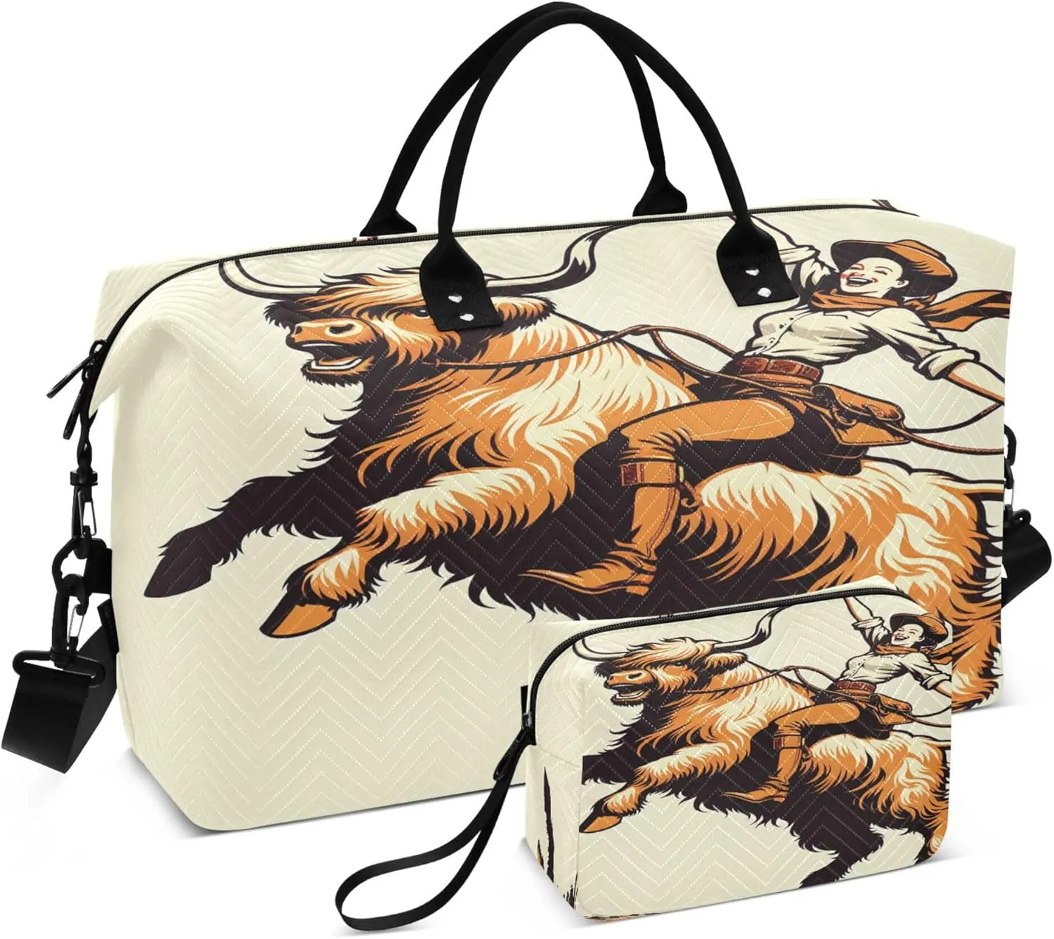 Exnundod Cowgirl Highland Cow Rodeo Travel Duffel Bags for Women Vintage Style Sports Gym Bag Weekender Carry On Tote Overnight Luggage Duffle Bags