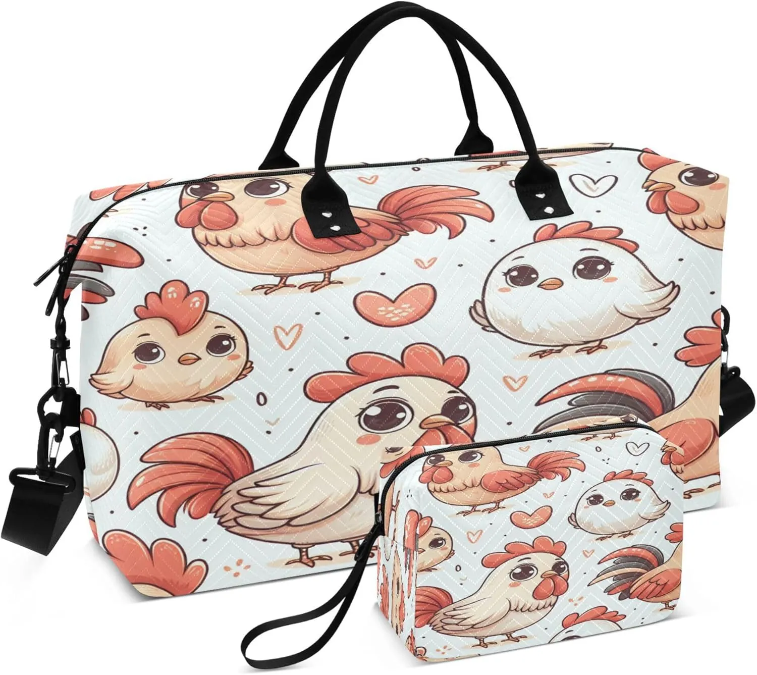 Exnundod Cute Roosters Domestic Animal Travel Duffel Bags for Women Cartoon Sports Gym Bag Weekender Carry On Tote Overnight Luggage Duffle Bags