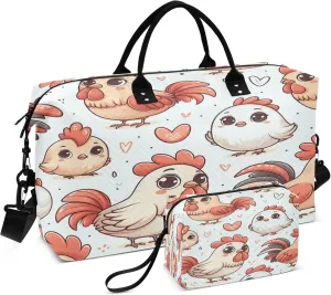 Exnundod Cute Roosters Domestic Animal Travel Duffel Bags for Women Cartoon Sports Gym Bag Weekender Carry On Tote Overnight Luggage Duffle Bags