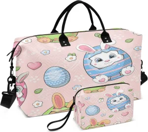 Exnundod Easter Bunny Eggs Travel Duffel Bags for Women Sports Gym Bag Weekender Carry On Tote Overnight Luggage Duffle Bags