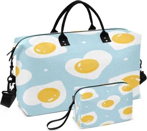 Exnundod Eggs Heart Pattern Travel Duffel Bags for Women Sports Gym Bag Weekender Carry On Tote Overnight Luggage Duffle Bags