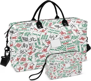 Exnundod Mahjong Tiles Travel Duffel Bags for Women Sports Gym Bag Weekender Carry On Tote Overnight Luggage Duffle Bags