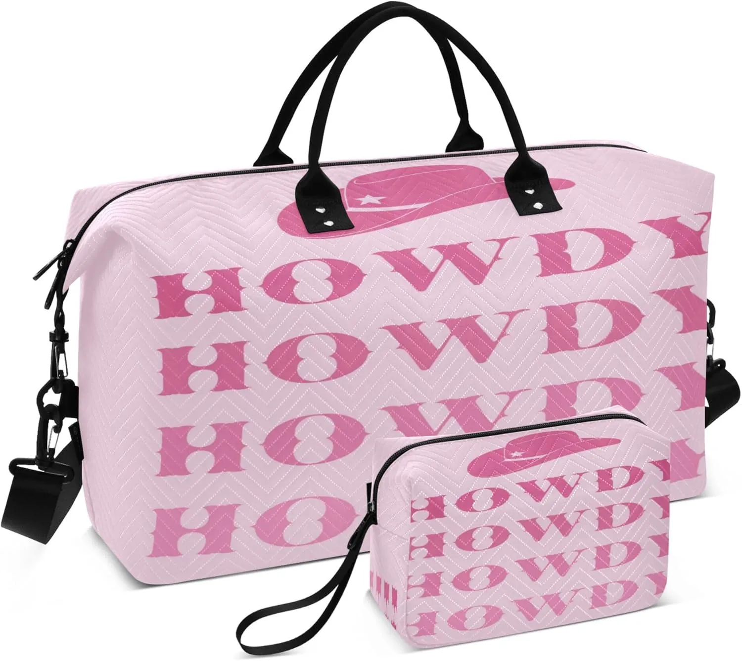 Exnundod Pink Poster Howdy Travel Duffel Bags for Women Wild West Cowgirl Sports Gym Bag Weekender Carry On Tote Overnight Luggage Duffle Bags
