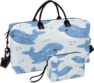Exnundod Travel Duffel Bags Blue Dolphin Pool Rings Sports Gym Bag Weekender Carry On Tote Overnight Luggage Bags for Women and Men