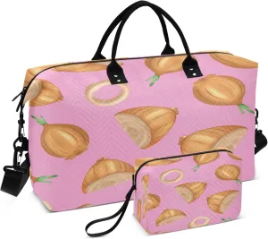 Exnundod Travel Duffel Bags Onion Pink Background Sports Gym Bag Weekender Carry On Tote Overnight Luggage Bags for Women and Men