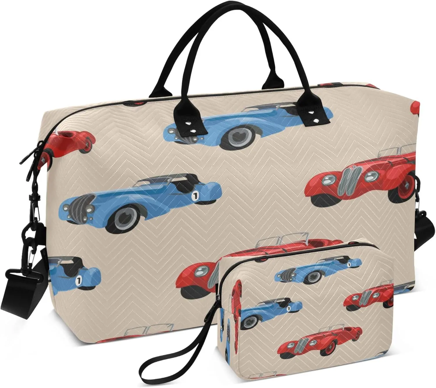 Exnundod Travel Duffel Bags Retro Blue and Red Race Car Sports Gym Bag Weekender Carry On Tote Overnight Luggage Bags for Women and Men