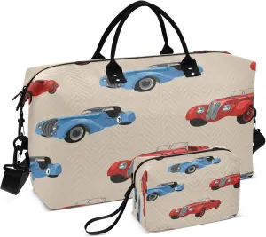 Exnundod Travel Duffel Bags Retro Blue and Red Race Car Sports Gym Bag Weekender Carry On Tote Overnight Luggage Bags for Women and Men