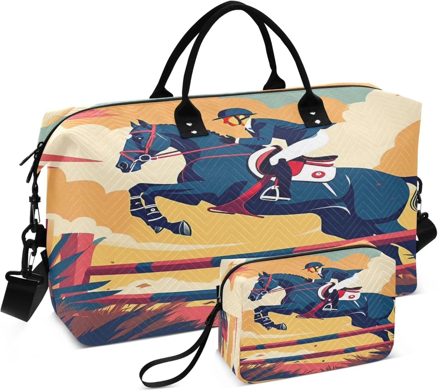 Exnundod Travel Duffel Bags Rider on His Jumping Horse Sports Gym Bag Weekender Carry On Tote Overnight Luggage Bags for Women and Men