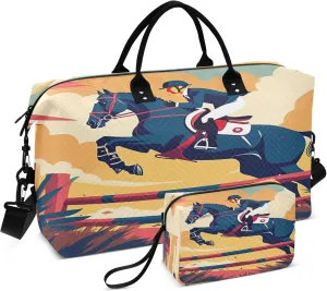 Exnundod Travel Duffel Bags Rider on His Jumping Horse Sports Gym Bag Weekender Carry On Tote Overnight Luggage Bags for Women and Men
