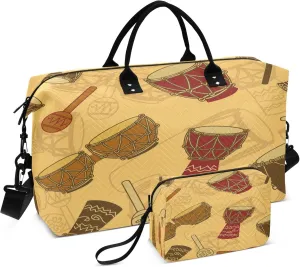 Exnundod Women Weekender Bags African Percussion Drum Gym Bags Carry On Overnight Duffle Ethnic Large Duffle Tote Hospital Bag for Business Trip, Yoga