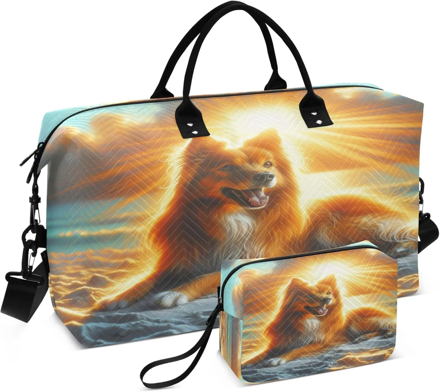 Exnundod Women Weekender Bags Artistic Dog Sunbathing Travel Duffel Bags Carry On Overnight Bag Summer Sunset Large Hospital Tote Luggage