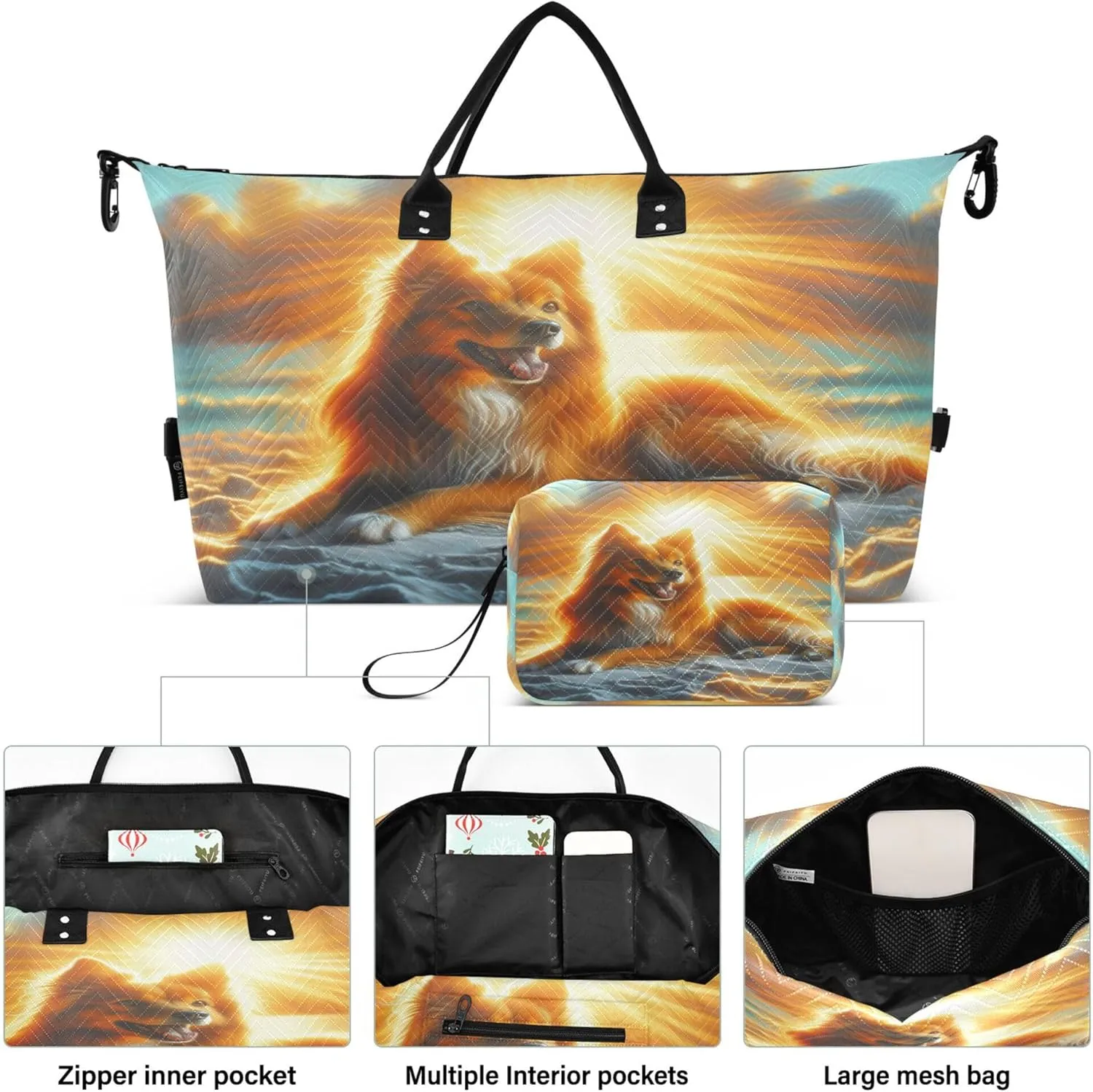 Exnundod Women Weekender Bags Artistic Dog Sunbathing Travel Duffel Bags Carry On Overnight Bag Summer Sunset Large Hospital Tote Luggage