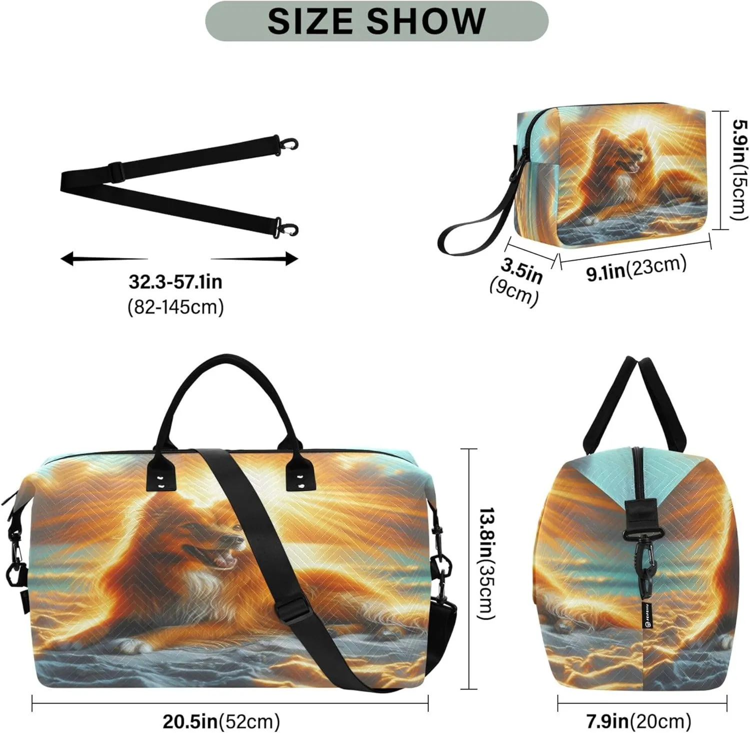 Exnundod Women Weekender Bags Artistic Dog Sunbathing Travel Duffel Bags Carry On Overnight Bag Summer Sunset Large Hospital Tote Luggage