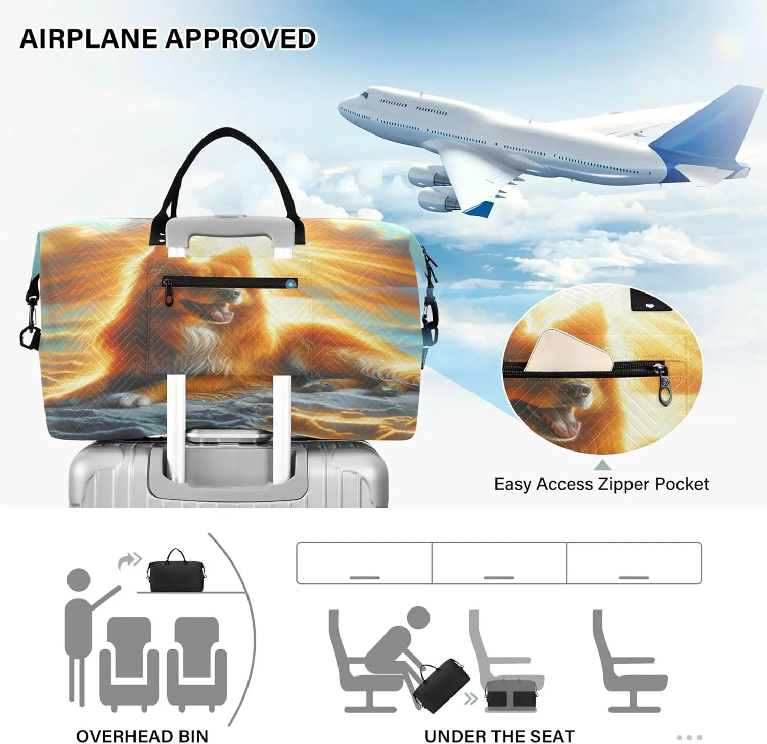 Exnundod Women Weekender Bags Artistic Dog Sunbathing Travel Duffel Bags Carry On Overnight Bag Summer Sunset Large Hospital Tote Luggage