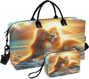 Exnundod Women Weekender Bags Artistic Dog Sunbathing Travel Duffel Bags Carry On Overnight Bag Summer Sunset Large Hospital Tote Luggage