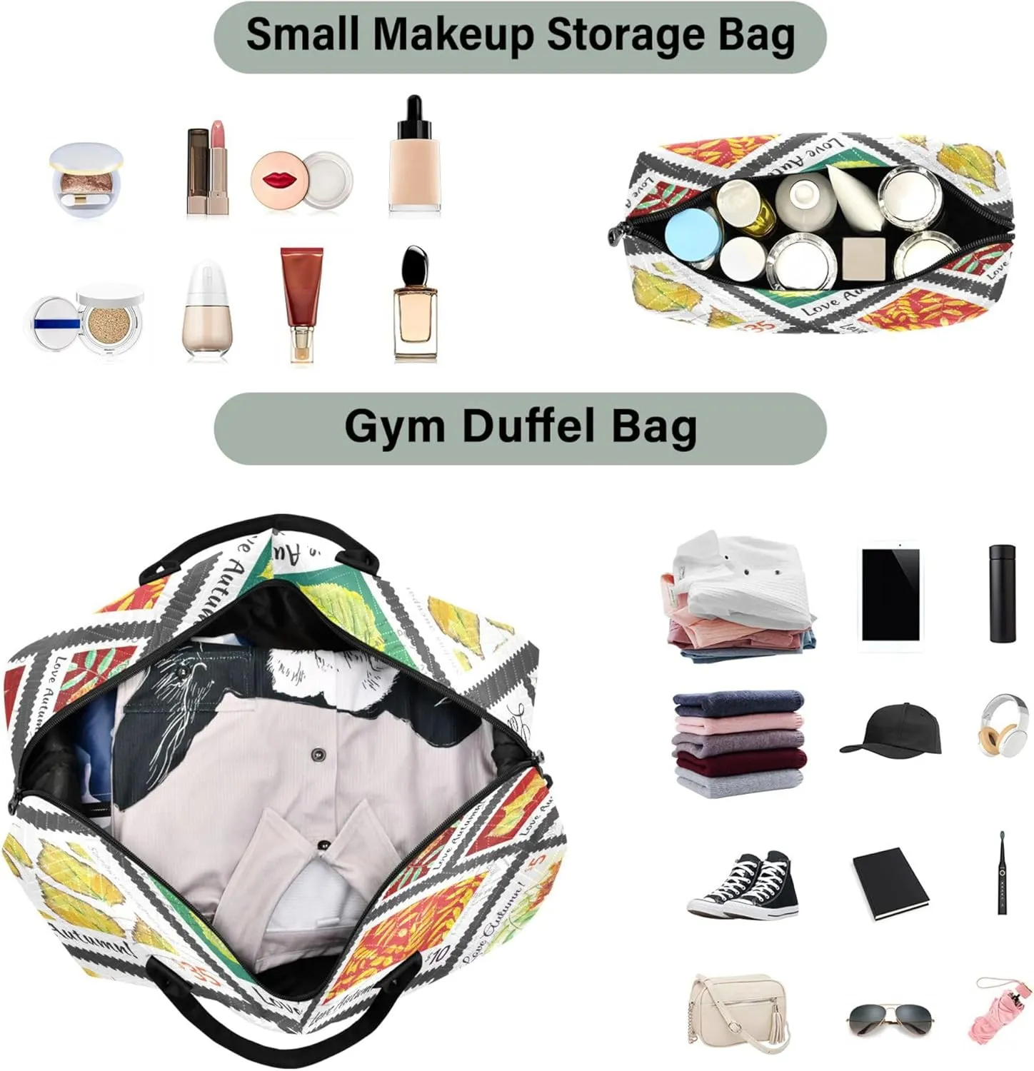 Exnundod Women Weekender Bags Autumn Floral Stamps Travel Duffel Bags Carry On Overnight Bag Watercolor Large Hospital Tote Luggage