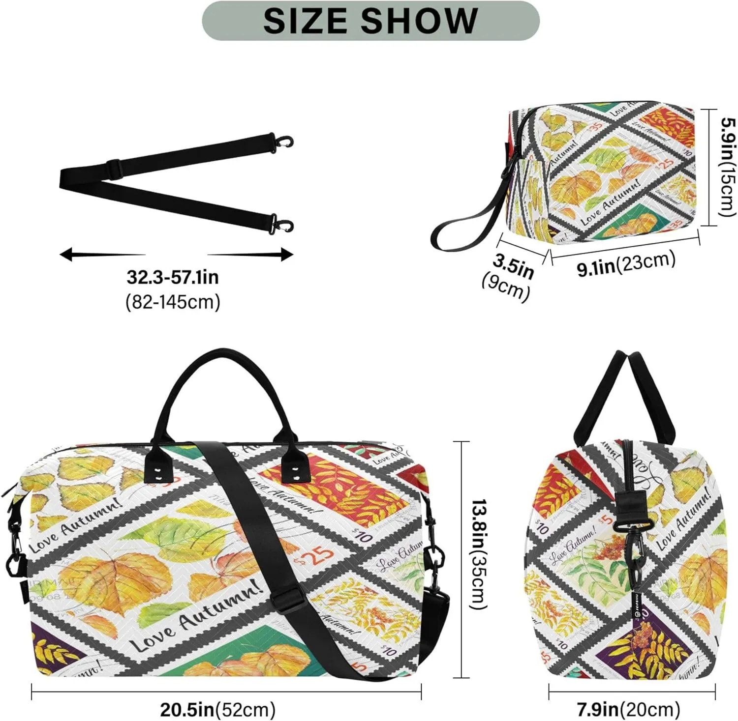 Exnundod Women Weekender Bags Autumn Floral Stamps Travel Duffel Bags Carry On Overnight Bag Watercolor Large Hospital Tote Luggage