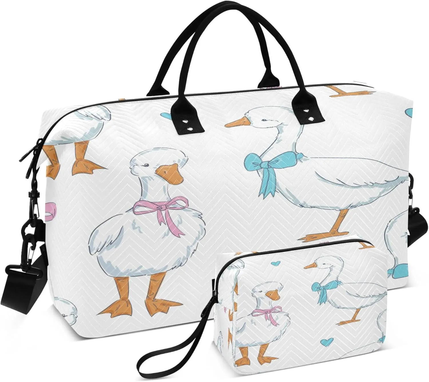 Exnundod Women Weekender Bags Cute Goose with Bow Tie Travel Duffel Bags Carry On Overnight Bag Hearts Large Hospital Tote Luggage