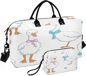 Exnundod Women Weekender Bags Cute Goose with Bow Tie Travel Duffel Bags Carry On Overnight Bag Hearts Large Hospital Tote Luggage