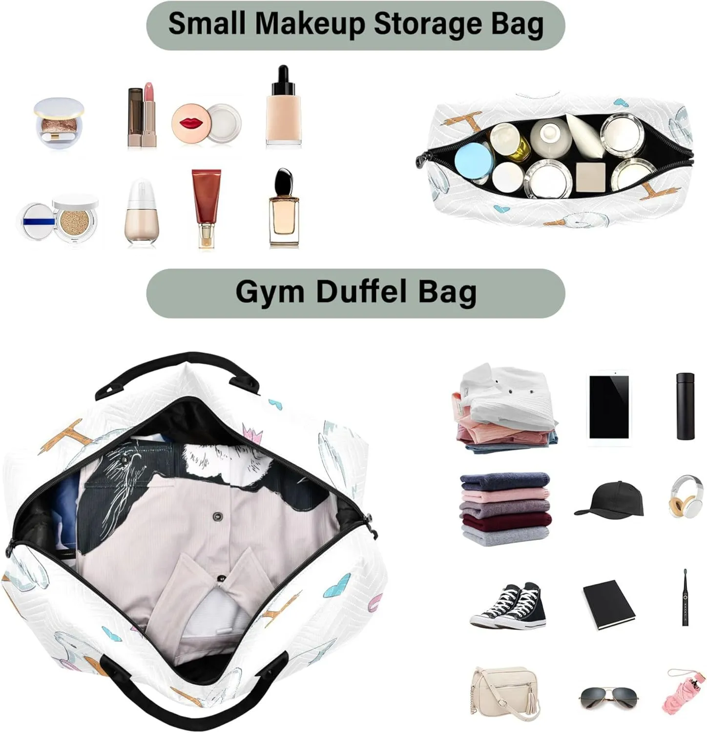 Exnundod Women Weekender Bags Cute Goose with Bow Tie Travel Duffel Bags Carry On Overnight Bag Hearts Large Hospital Tote Luggage