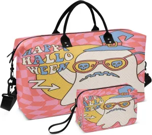 Exnundod Women Weekender Bags Cute Hippie Ghost Travel Duffel Bags Carry On Overnight Bag Happy Halloween Large Hospital Tote Luggage