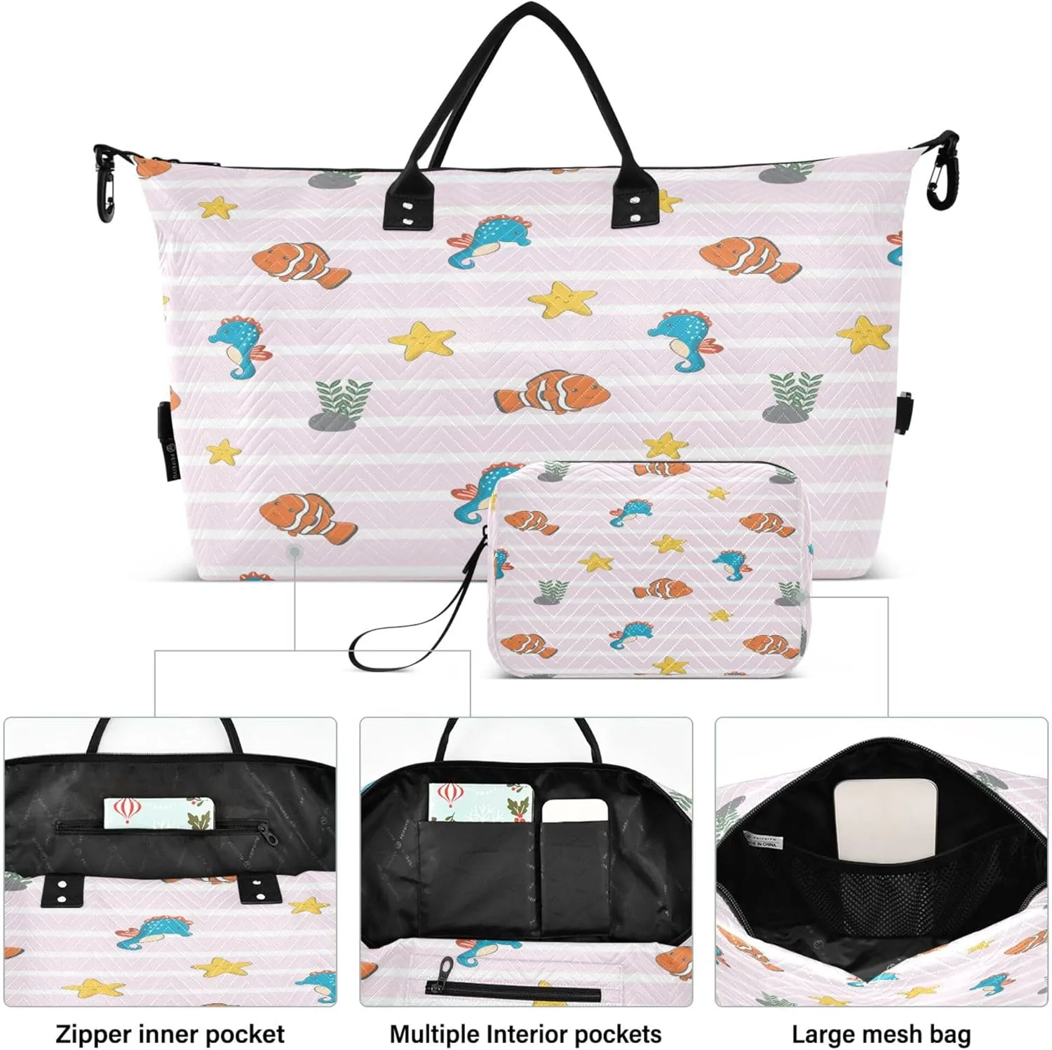 Exnundod Women Weekender Bags Cute Sea Animals Travel Duffel Bags Carry On Overnight Bag Stars Large Hospital Tote Luggage