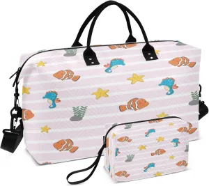 Exnundod Women Weekender Bags Cute Sea Animals Travel Duffel Bags Carry On Overnight Bag Stars Large Hospital Tote Luggage