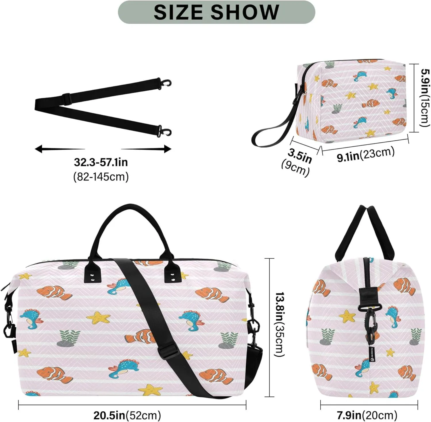 Exnundod Women Weekender Bags Cute Sea Animals Travel Duffel Bags Carry On Overnight Bag Stars Large Hospital Tote Luggage