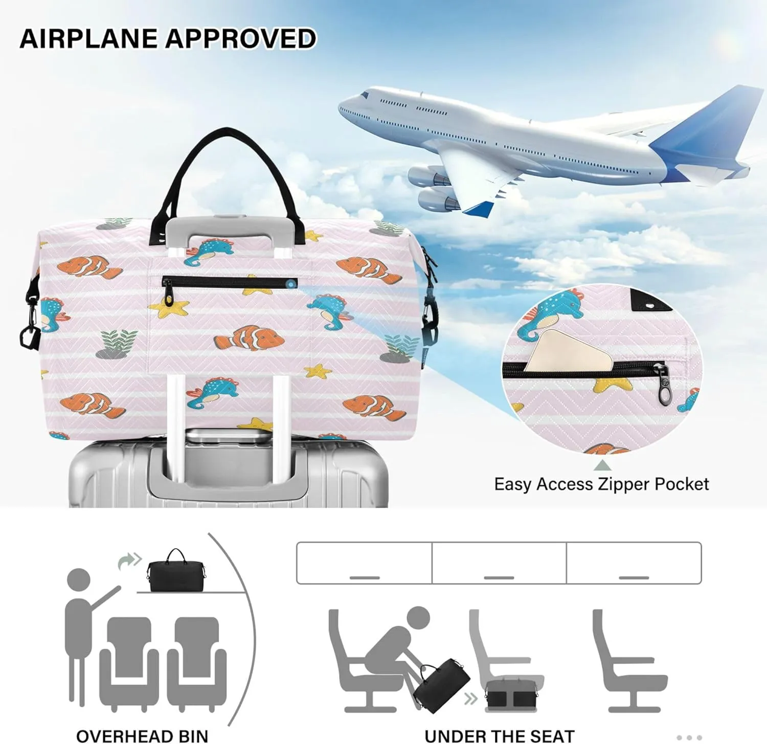 Exnundod Women Weekender Bags Cute Sea Animals Travel Duffel Bags Carry On Overnight Bag Stars Large Hospital Tote Luggage