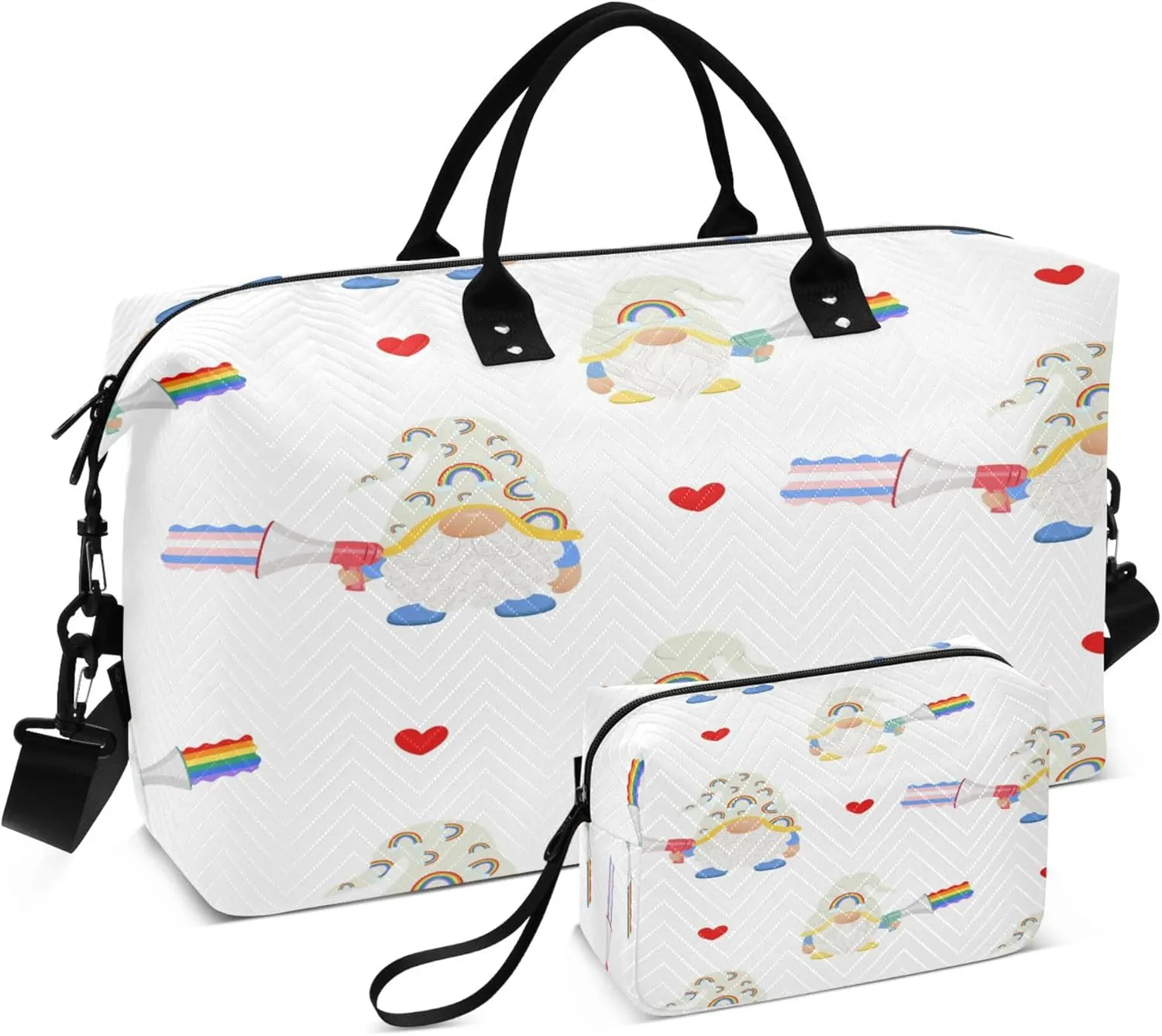 Exnundod Women Weekender Bags Gnome with Rainbow Flag Travel Duffel Bags Carry On Overnight Bag Lgbt Large Hospital Tote Luggage