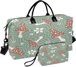 Exnundod Women Weekender Bags Magic Mushroom Daisy Flower Travel Duffel Bags Carry On Overnight Bag Large Hospital Tote Luggage
