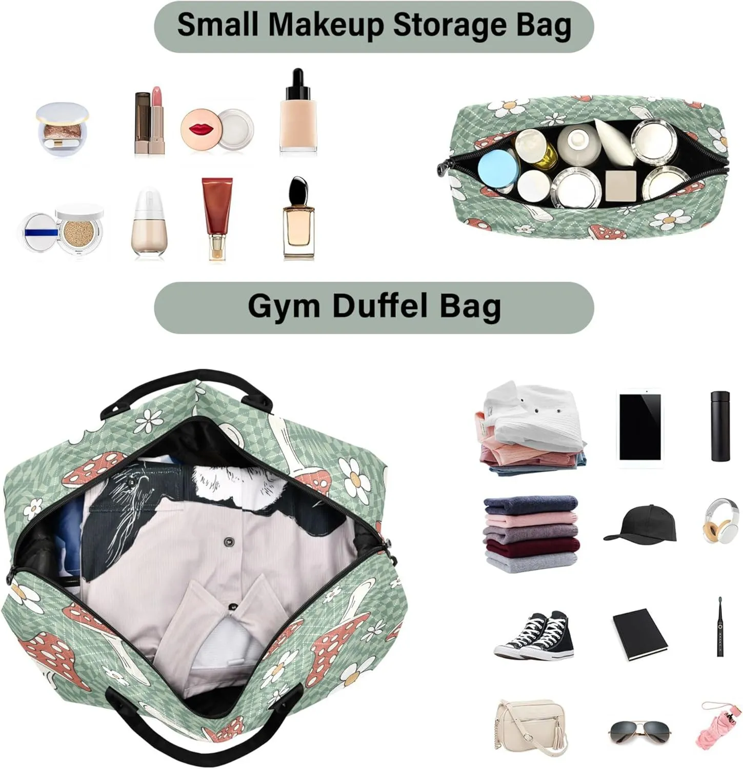 Exnundod Women Weekender Bags Magic Mushroom Daisy Flower Travel Duffel Bags Carry On Overnight Bag Large Hospital Tote Luggage