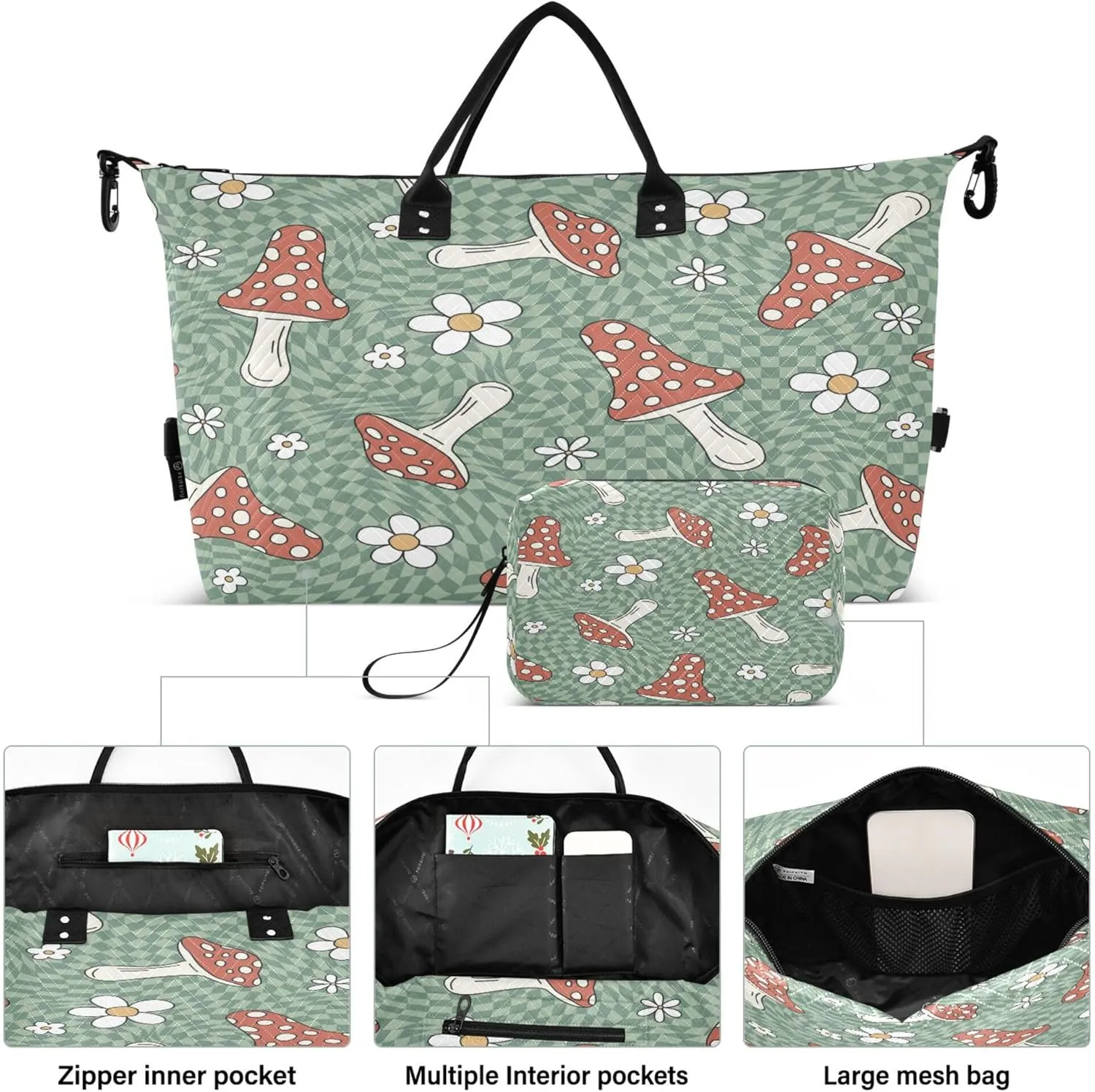 Exnundod Women Weekender Bags Magic Mushroom Daisy Flower Travel Duffel Bags Carry On Overnight Bag Large Hospital Tote Luggage