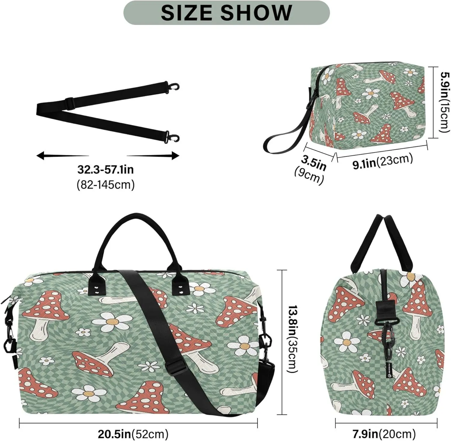 Exnundod Women Weekender Bags Magic Mushroom Daisy Flower Travel Duffel Bags Carry On Overnight Bag Large Hospital Tote Luggage