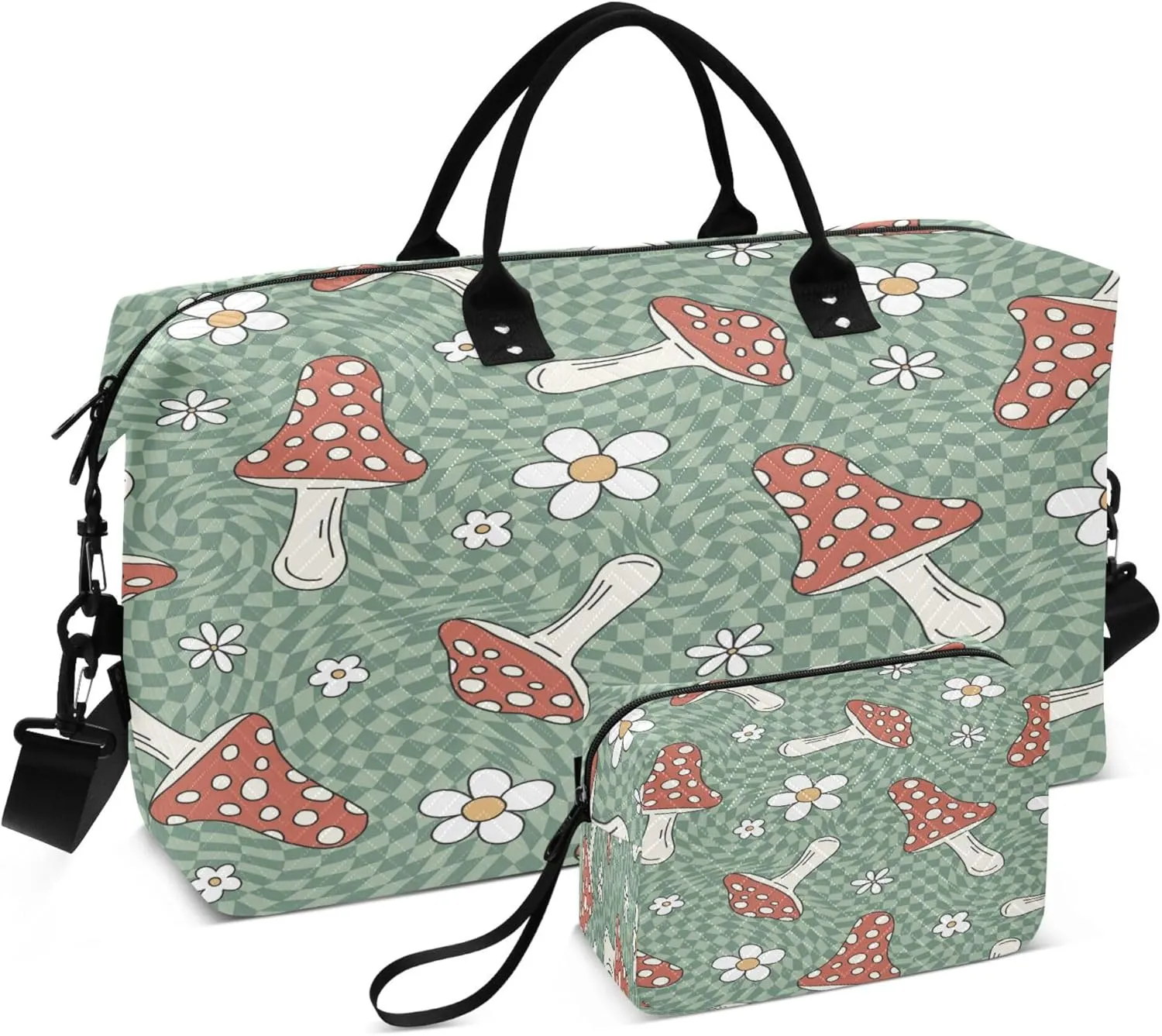 Exnundod Women Weekender Bags Magic Mushroom Daisy Flower Travel Duffel Bags Carry On Overnight Bag Large Hospital Tote Luggage