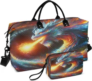Exnundod Women Weekender Bags Mystic Dragon Fire Flame Travel Duffel Bags Carry On Overnight Bag Fantasy Animal Large Hospital Tote Luggage