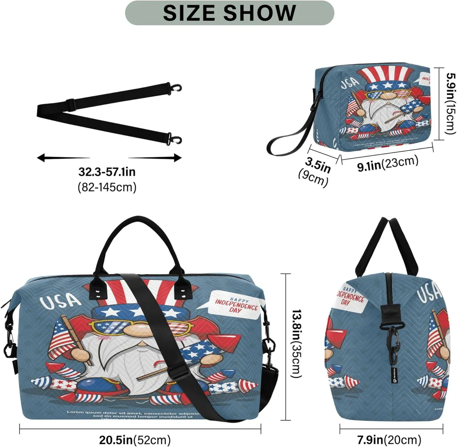 Exnundod Women Weekender Bags Patriotic Gnome Travel Duffel Bags Carry On Overnight Bag Happy Independence Day Large Hospital Tote Luggage