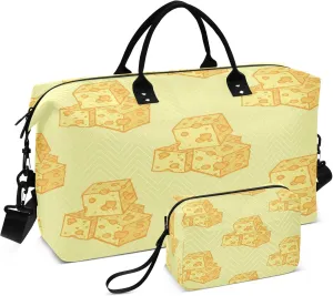 Exnundod Women Weekender Bags Pattern with Cheese Gym Bags Carry On Overnight Duffle Yellow Large Duffle Tote Hospital Bag for Business Trip, Yoga