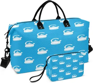 Exnundod Women Weekender Bags Pot Bellied Kettle Gym Bags Carry On Overnight Duffle Blue Large Duffle Tote Hospital Bag for Business Trip, Yoga