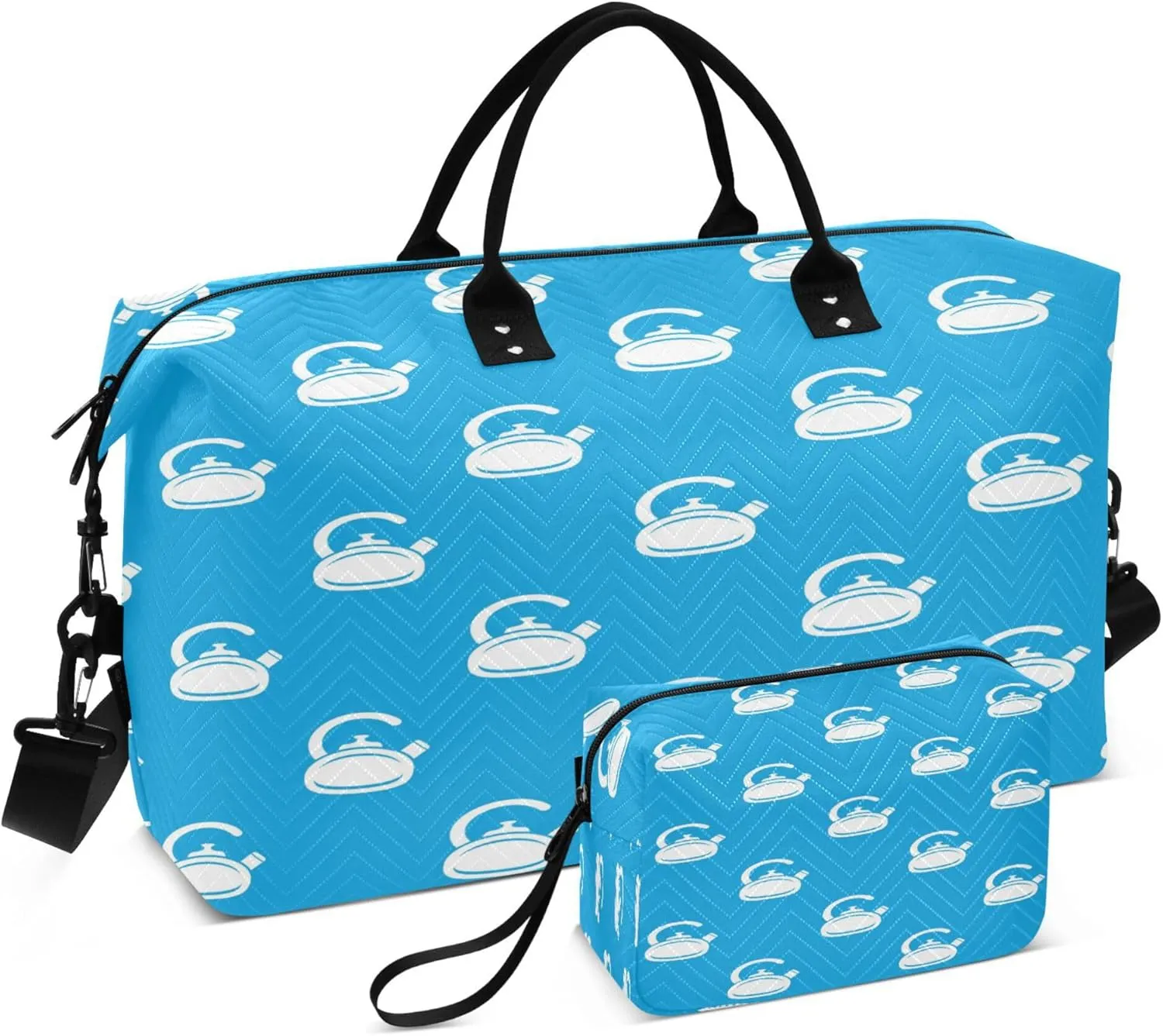 Exnundod Women Weekender Bags Pot Bellied Kettle Gym Bags Carry On Overnight Duffle Blue Large Duffle Tote Hospital Bag for Business Trip, Yoga