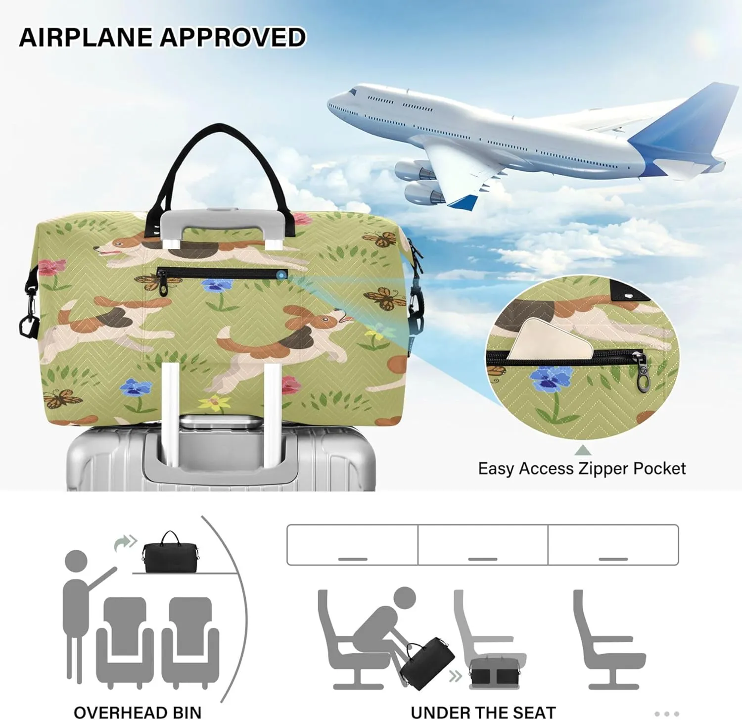 Exnundod Women Weekender Bags Running Puppy Butterflies Travel Duffel Bags Carry On Overnight Bag Wild Flower Large Hospital Tote Luggage