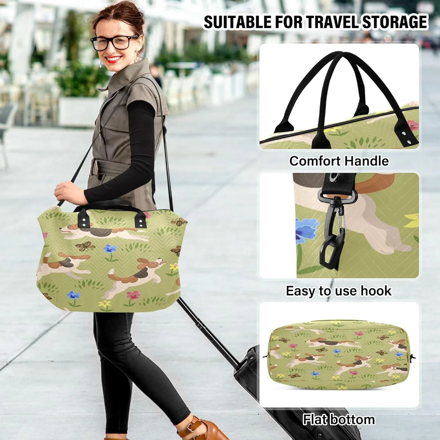 Exnundod Women Weekender Bags Running Puppy Butterflies Travel Duffel Bags Carry On Overnight Bag Wild Flower Large Hospital Tote Luggage