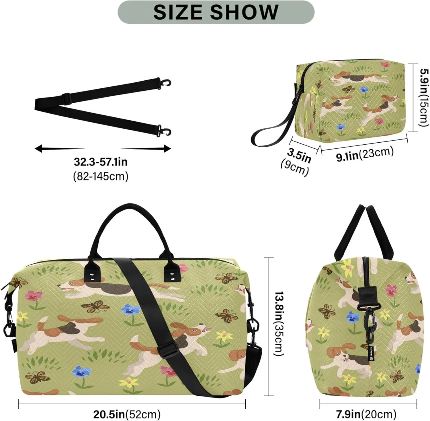 Exnundod Women Weekender Bags Running Puppy Butterflies Travel Duffel Bags Carry On Overnight Bag Wild Flower Large Hospital Tote Luggage