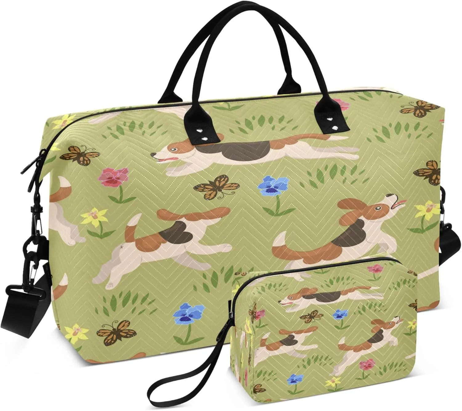 Exnundod Women Weekender Bags Running Puppy Butterflies Travel Duffel Bags Carry On Overnight Bag Wild Flower Large Hospital Tote Luggage
