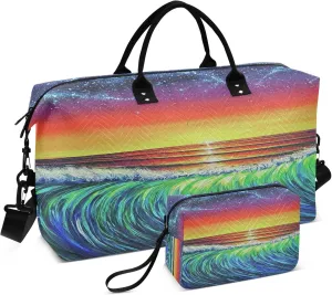 Exnundod Women Weekender Bags Sea Wave with Sunset Travel Duffel Bags Carry On Overnight Bag Large Hospital Tote Luggage