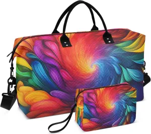 Exnundod Women Weekender Bags Vibrant Abstract Colors Travel Duffel Bags Carry On Overnight Bag Pride Flag Large Hospital Tote Luggage