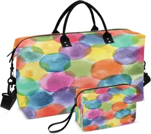 Exnundod Women Weekender Bags Watercolor Dot Colors Travel Duffel Bags Carry On Overnight Bag Large Hospital Tote Luggage
